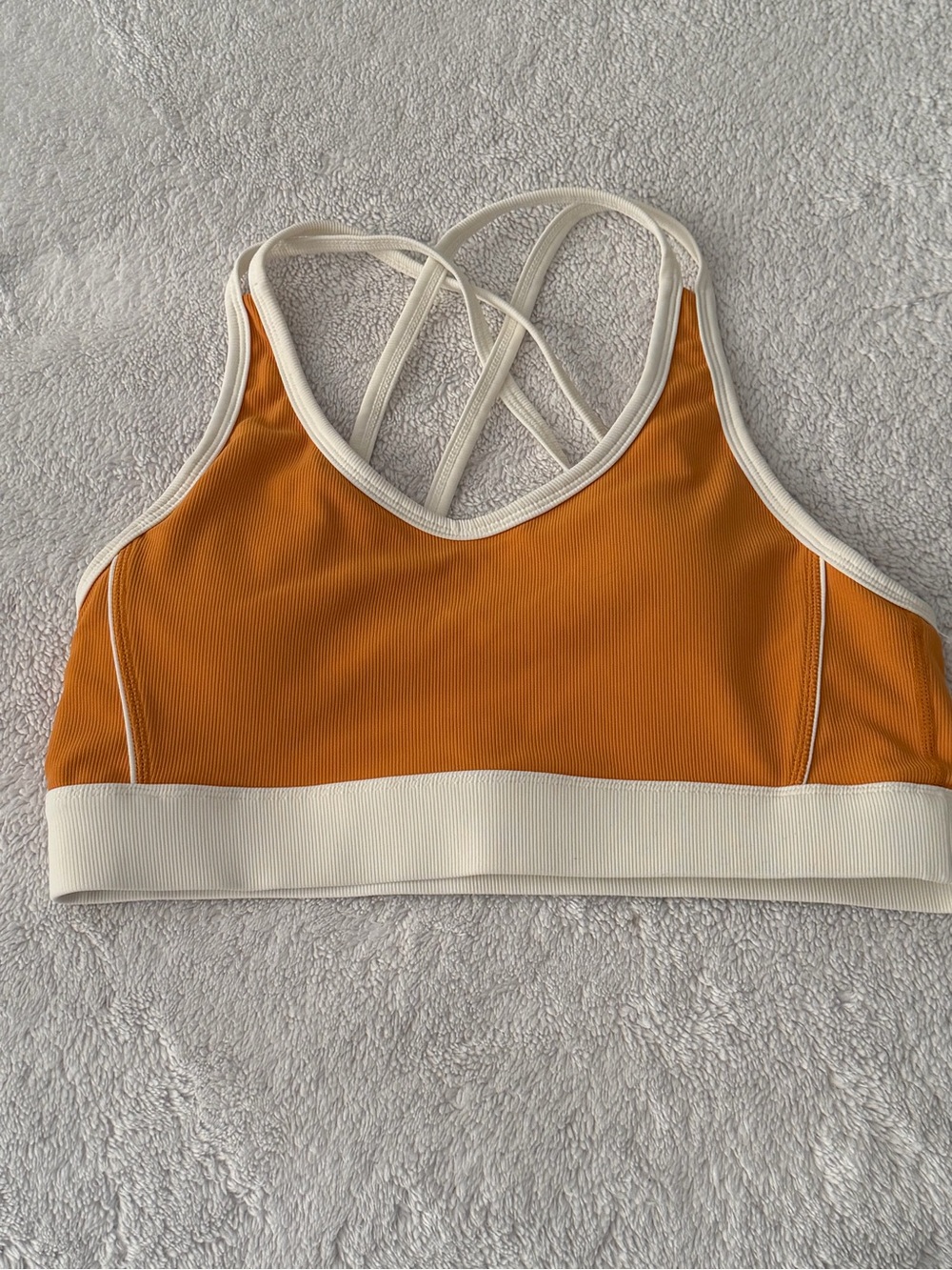 Contrast-Trim Orange Sports Bra with Crisscross Back